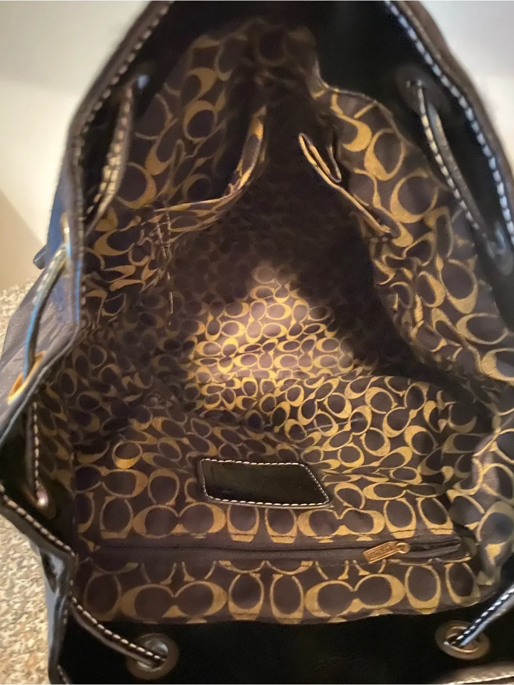 Coach Black Signature Canvas Drawstring Backpack with Leather Trim - Picture 8 of 9